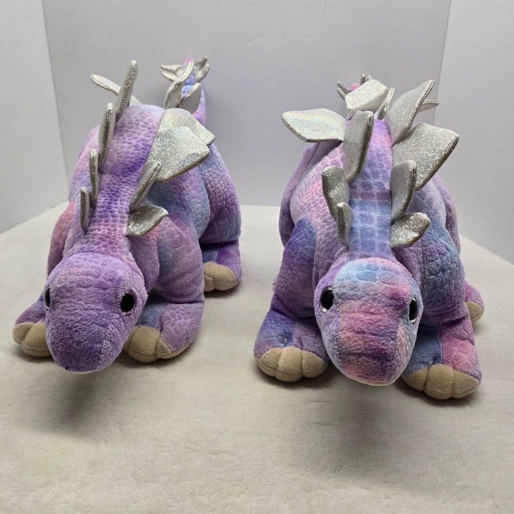The Bear Factory Stegosaurus Dinosaur Plush Set Purple Silver Glitter Y2K 2001